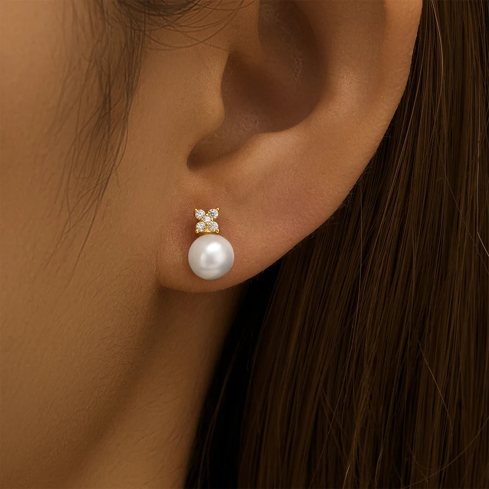 Crystal Pearl Stud Earrings